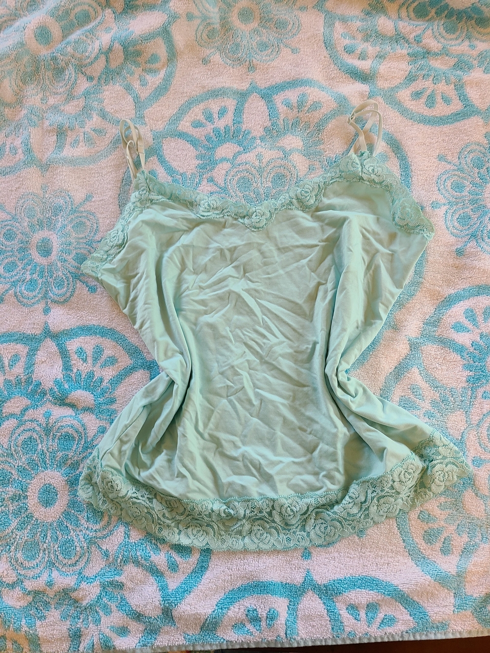 Satin Lace Trim Cami Tank in Mint Green
